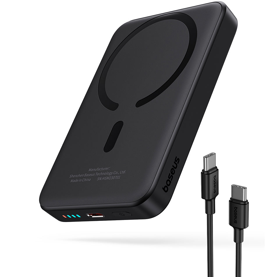 Ekstern trådløs batteri Baseus Magnetic Mini, 10000mAh, 20W, PD + FQI, 1 x QI - 1 x USB-C, Svart P10059001113-00