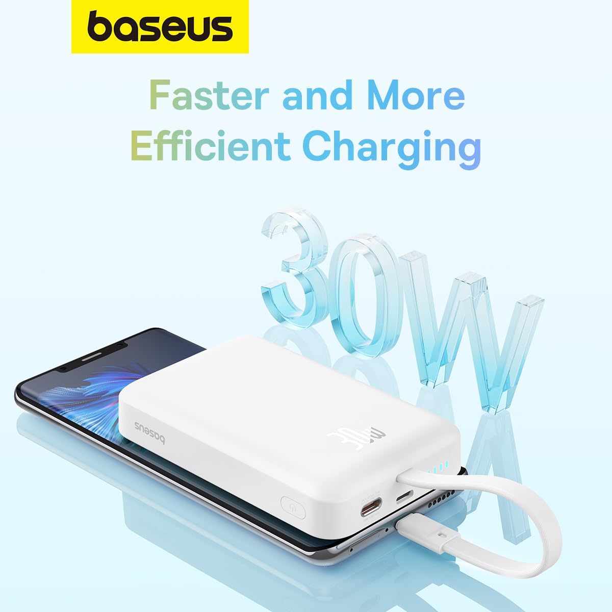 Ekstern trådløs batteri Baseus Magnetic Mini, 10000mAh, 30W, PD + FQI, 1 x QI - 2 x USB-C, Hvit P1002210B223-00