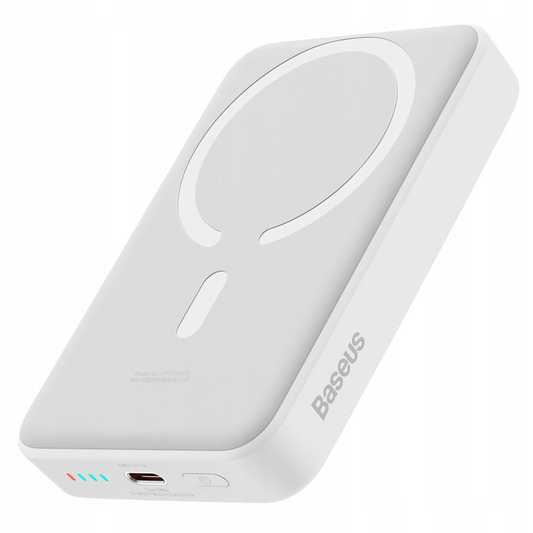 Ekstern trådløs batteri Baseus Magnetic Mini, 10000mAh, 30W, PD + FQI, 1 x QI - 1 x USB-C, Hvit PPCX110202
