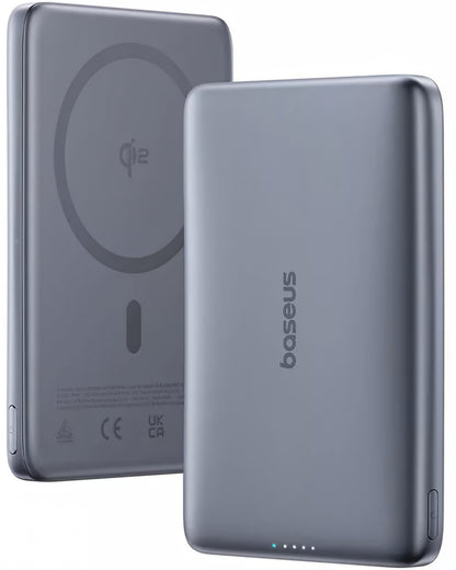 Ekstern trådløs batteri Baseus PicoGo AM41, 10000mAh, 27W, PD + FQI, 1 x QI - 1 x USB-C, Grå E0027200