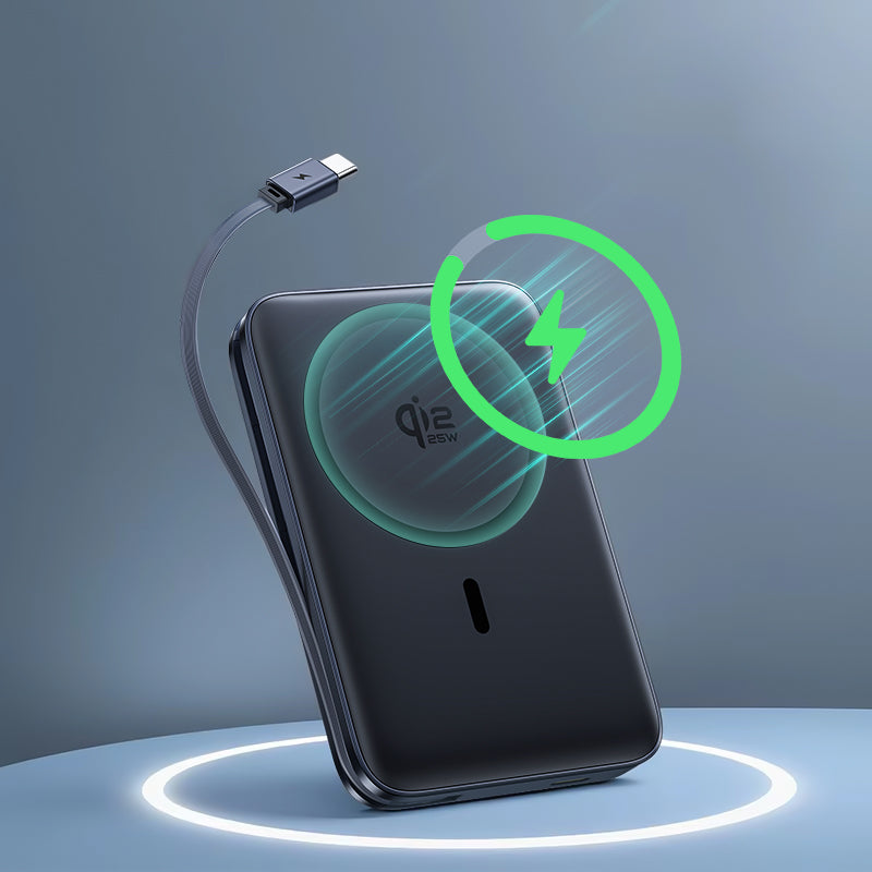 Baseus PicoGo AM61 trådløs ekstern batteripakke, 10000mAh, 45W, PD + FQI, 1 x QI - 2 x USB-C, svart E0028V00