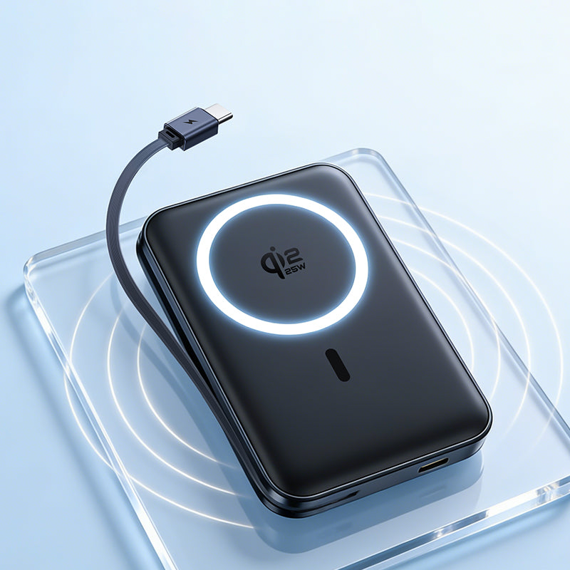 Baseus PicoGo AM61 trådløs ekstern batteripakke, 10000mAh, 45W, PD + FQI, 1 x QI - 2 x USB-C, svart E0028V00