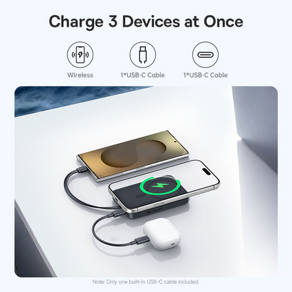 Baseus EnerFill FM11 trådløs powerbank, 10 000 mAh, 30 W, PD + FQI, 1 x QI – 2 x USB-C, svart E0028904