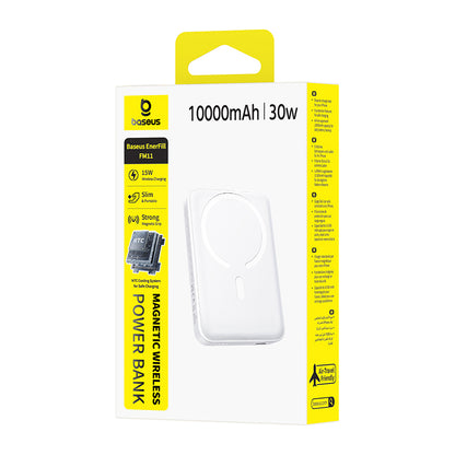 Baseus EnerFill FM11 trådløs ekstern batteri, 10000mAh, 30W, PD + FQI, 1 x QI - 1 x USB-C, hvit