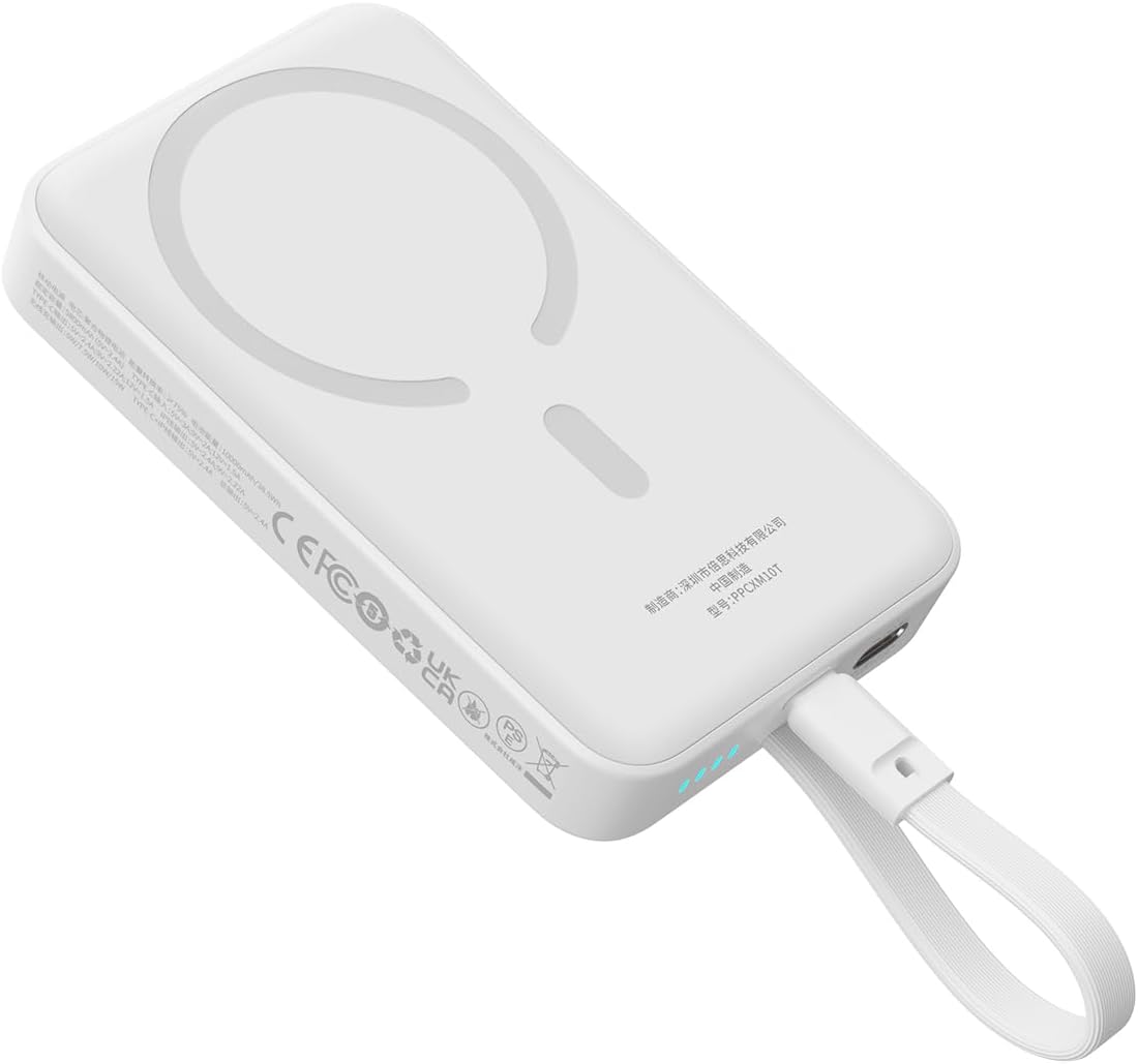 Ekstern trådløs batteri Baseus Magnetic Mini, 10000mAh, 30W, PD + FQI, 1 x QI - 2 x USB-C, Hvit P1002210B223-00