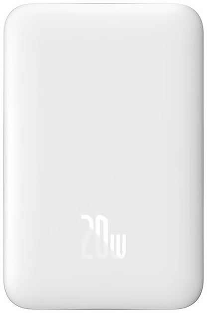 Ekstern trådløs batteri Baseus Magnetic Mini, 10000mAh, 20W, PD + FQI, 1 x QI - 1 x USB-C, Hvit PPCX07002