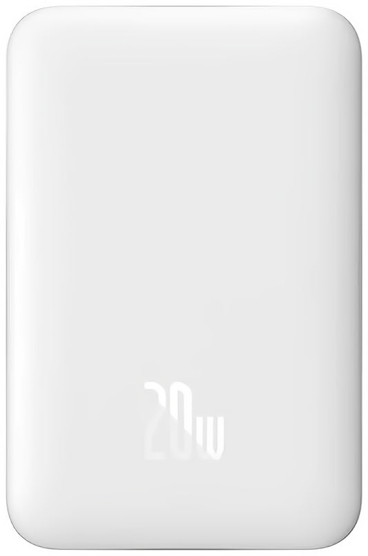Ekstern trådløs batteri Baseus Magnetic Mini, 10000mAh, 20W, PD + FQI, 1 x QI - 1 x USB-C, Hvit PPCX07002