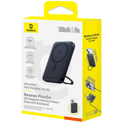 Ekstern trådløs batteri Baseus PicoGo, 5000mAh, 20W, PD + FQI, 1 x QI - 1 x USB-C, Svart P10076802123-00