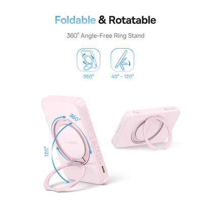 Ekstern trådløs batteri Baseus PicoGo, 5000mAh, 20W, PD + FQI, 1 x QI - 1 x USB-C, Rosa P10076800413-00