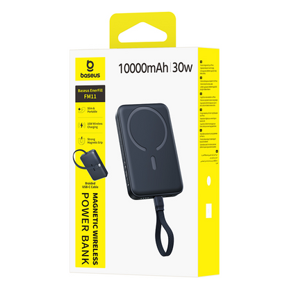 Baseus EnerFill FM11 trådløs powerbank, 10 000 mAh, 30 W, PD + FQI, 1 x QI – 2 x USB-C, svart E0028904
