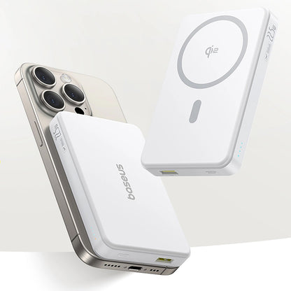 Ekstern trådløs batteri Baseus Airpow2 Qi2, 10000mAh, 22.5W, QC + PD + FQI, 1 x QI - 1 x USB-A - 1 x USB-C, Hvit P10080000213-00