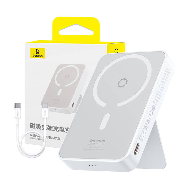 Ekstern trådløs batteri Baseus MagPro PPCXZ05, 5000mAh, 20W, PD + FQI, 1 x QI - 1 x USB-C, Hvit P10064101223-00