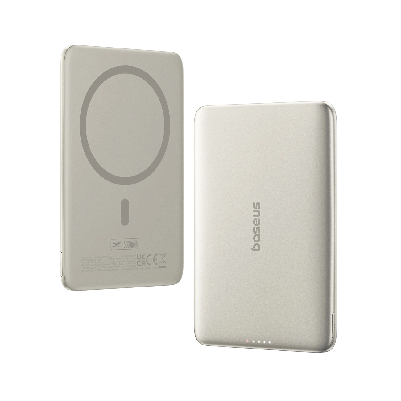 Ekstern trådløs batteri Baseus PicoGo AM41, 5000mAh, 20W, PD + FQI, 1 x QI - 1 x USB-C, Beige
