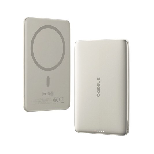 Ekstern trådløs batteri Baseus PicoGo AM41, 5000mAh, 20W, PD + FQI, 1 x QI - 1 x USB-C, Beige