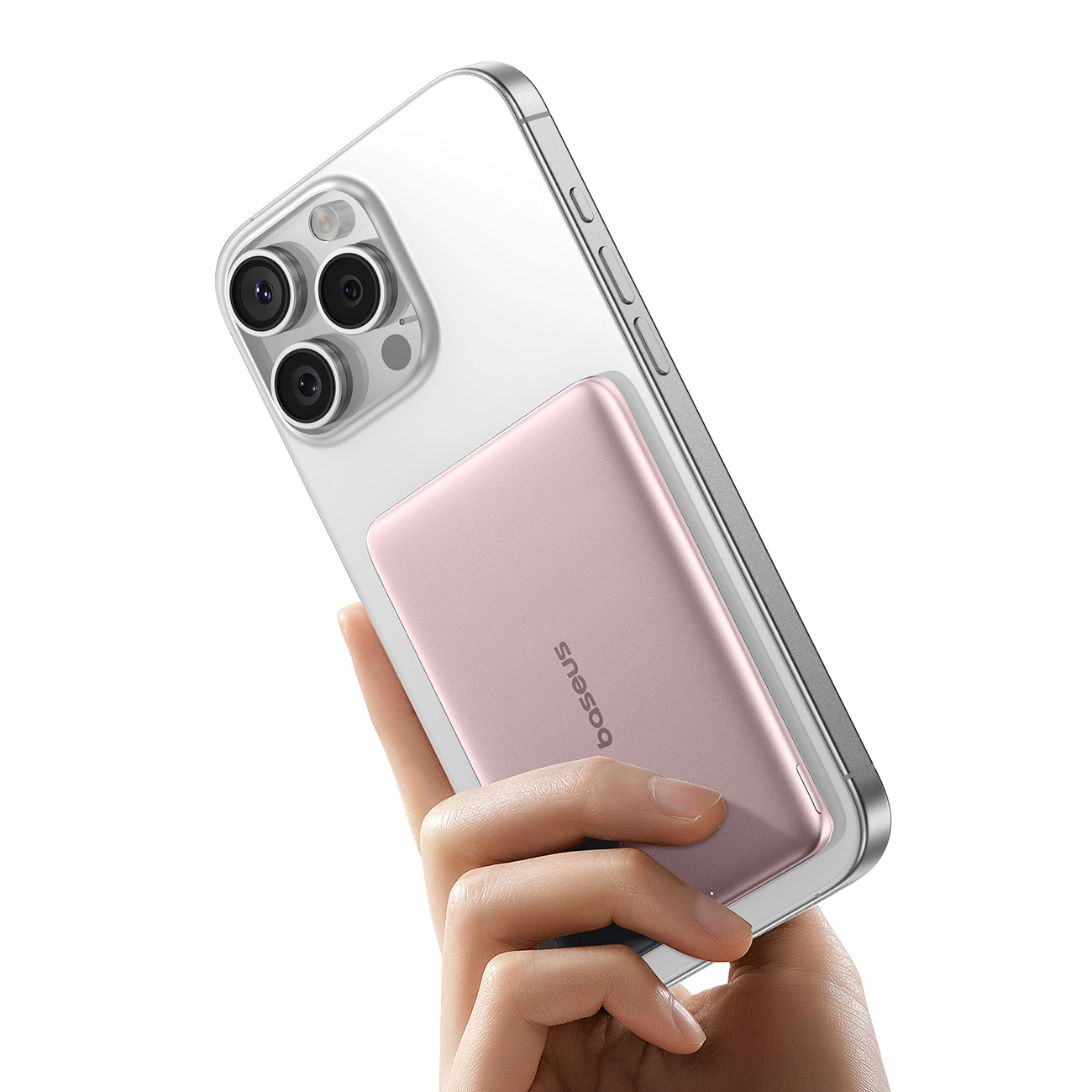 Ekstern trådløs batteri Baseus PicoGo AM41, 5000mAh, 20W, PD + FQI, 1 x QI - 1 x USB-C, Rosa