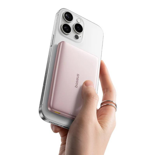 Ekstern trådløs batteri Baseus PicoGo AM41, 10000mAh, 27W, PD + FQI, 1 x QI - 1 x USB-C, Rosa E0027202
