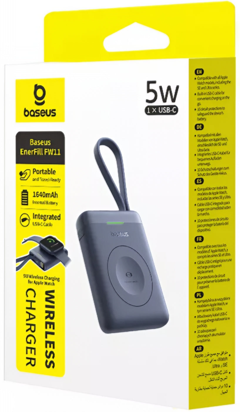 Baseus EnerFill FW11 trådløs ekstern batteri for Apple Watch Series, 1640mAh, 5W, 1 x QI, svart E0205301