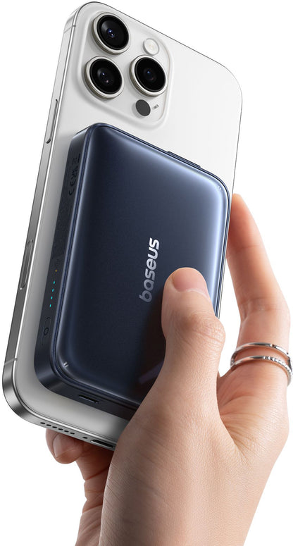Baseus PicoGo AM61 trådløs ekstern batteripakke, 10000mAh, 45W, PD + FQI, 1 x QI - 2 x USB-C, svart E0028V00
