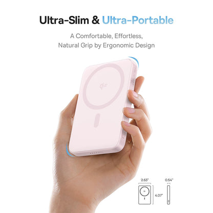 Ekstern trådløs batteri Baseus PicoGo, 5000mAh, 20W, PD + FQI, 1 x QI - 1 x USB-C, Rosa P10076800413-00