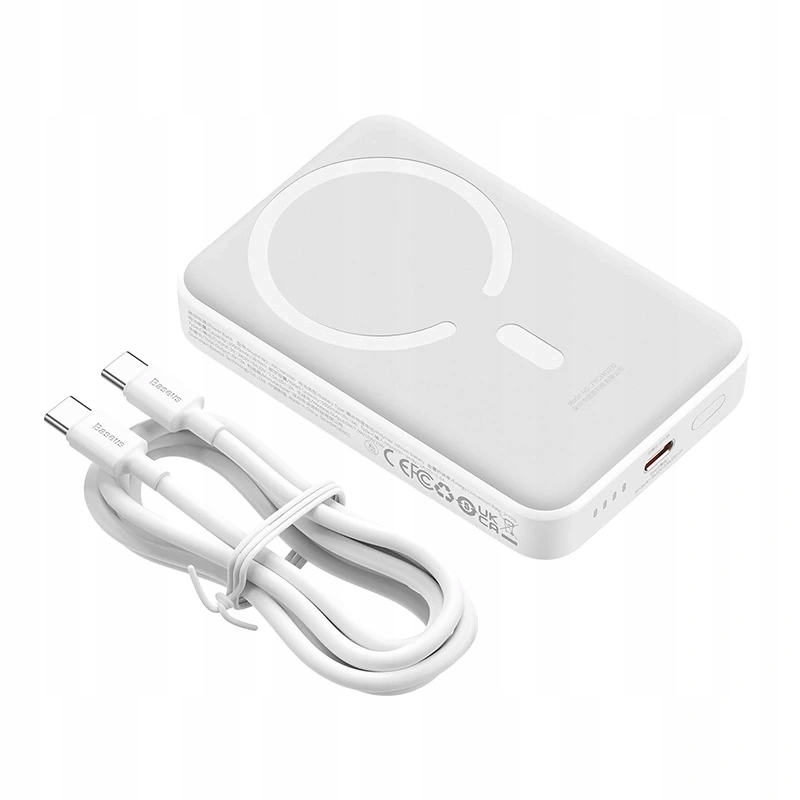 Ekstern trådløs batteri Baseus Magnetic Mini, 10000mAh, 30W, PD + FQI, 1 x QI - 1 x USB-C, Hvit PPCX110202