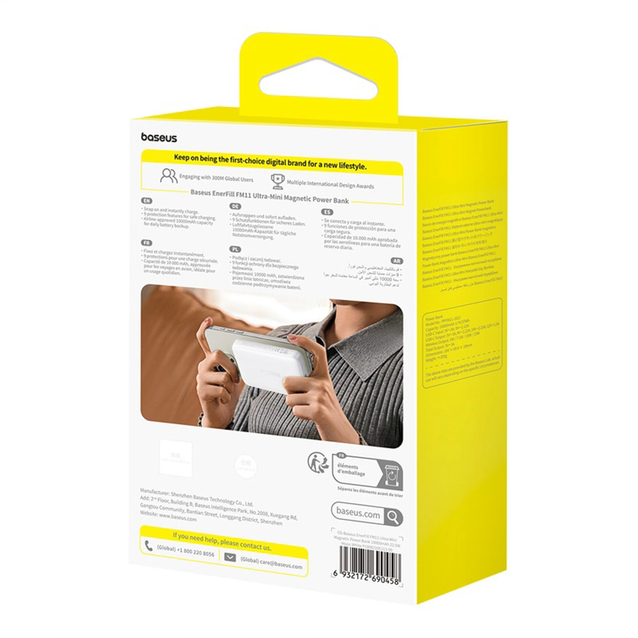 Ekstern trådløs batteri Baseus EnerFill FM11 Ultra-Mini, 10000mAh, 22.5W, PD + FQI, 1 x QI - 1 x USB-C, Hvit P1008210E213-00