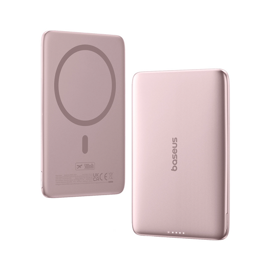 Ekstern trådløs batteri Baseus PicoGo AM41, 5000mAh, 20W, PD + FQI, 1 x QI - 1 x USB-C, Rosa