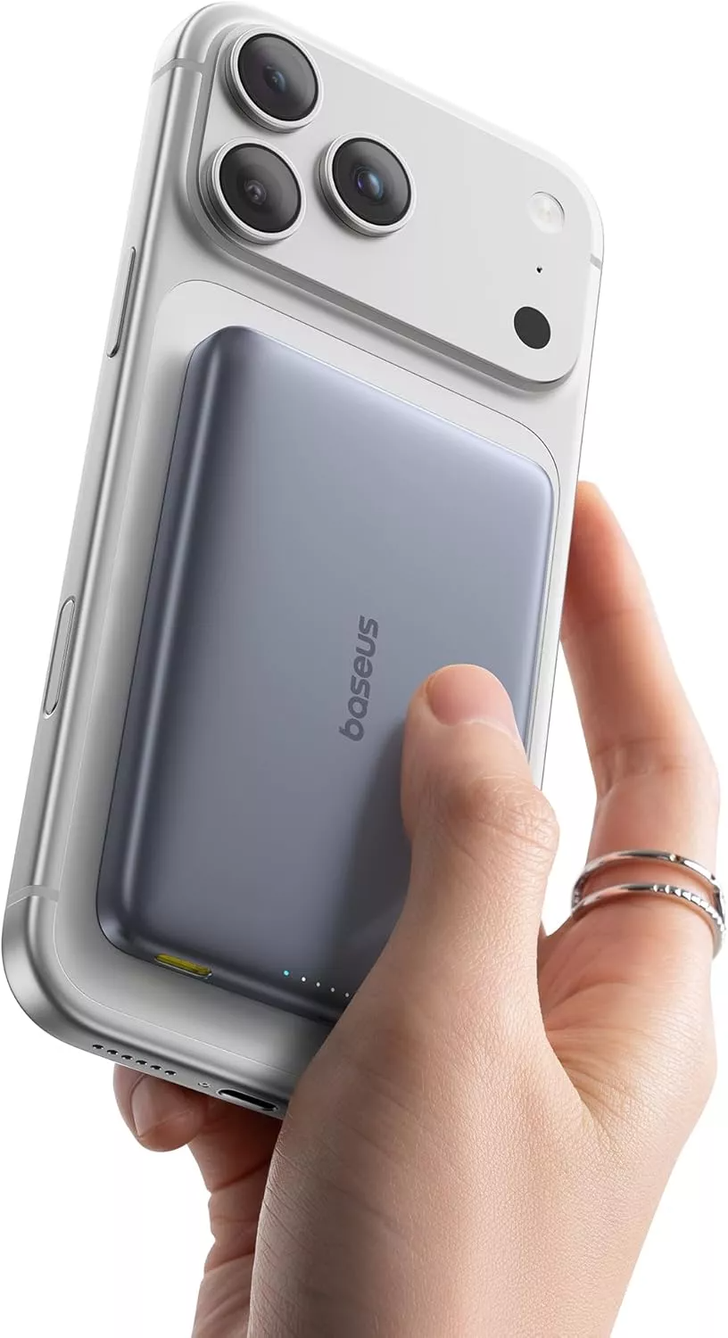 Ekstern trådløs batteri Baseus PicoGo AM41, 10000mAh, 27W, PD + FQI, 1 x QI - 1 x USB-C, Grå E0027200