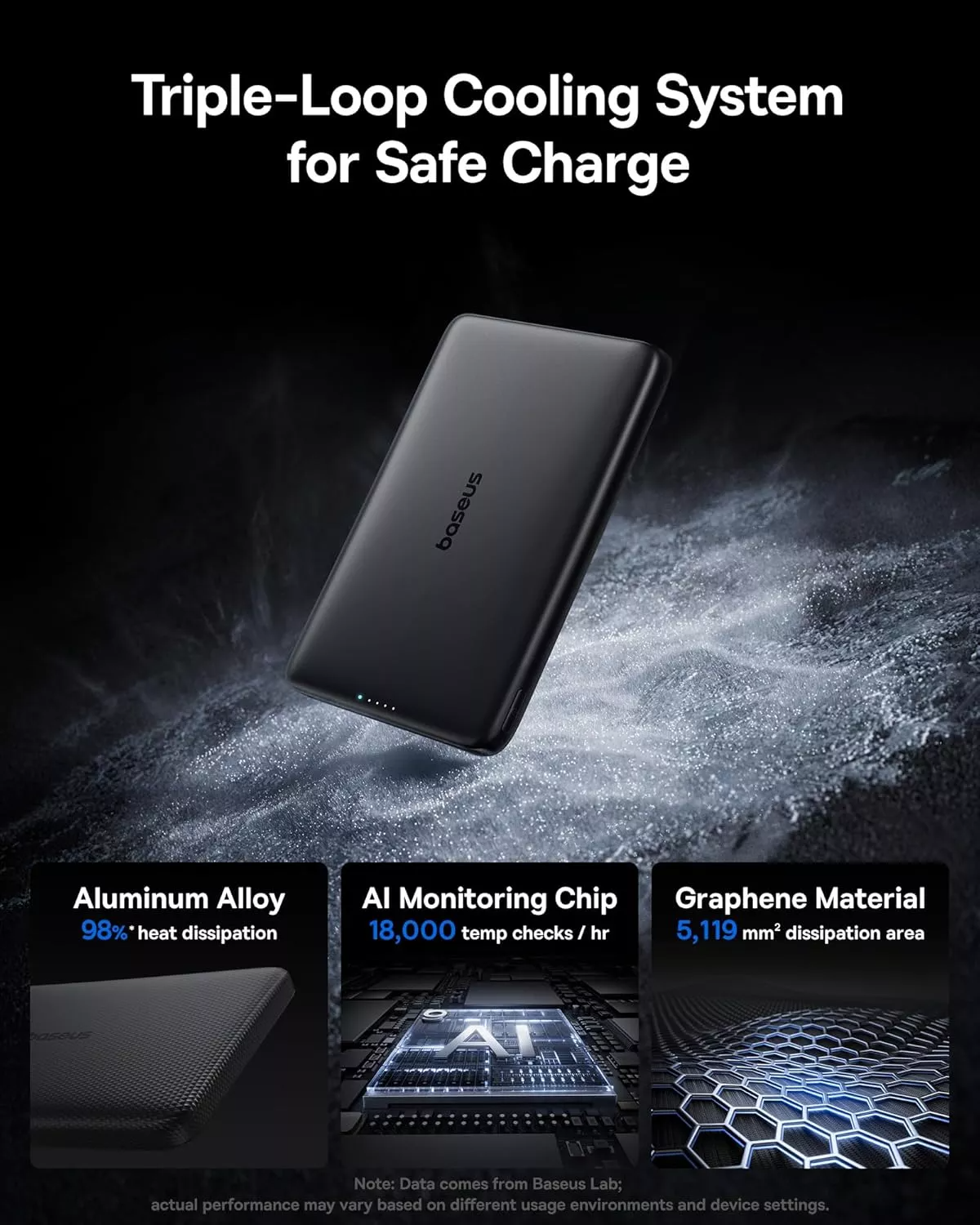 Ekstern trådløs batteri Baseus PicoGo AM41, 10000mAh, 27W, PD + FQI, 1 x QI - 1 x USB-C, Svart E0027201