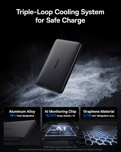 Ekstern trådløs batteri Baseus PicoGo AM41, 10000mAh, 27W, PD + FQI, 1 x QI - 1 x USB-C, Svart E0027201