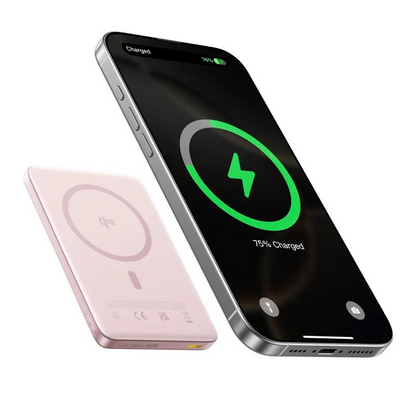 Ekstern trådløs batteri Baseus PicoGo AM41, 10000mAh, 27W, PD + FQI, 1 x QI - 1 x USB-C, Rosa E0027202