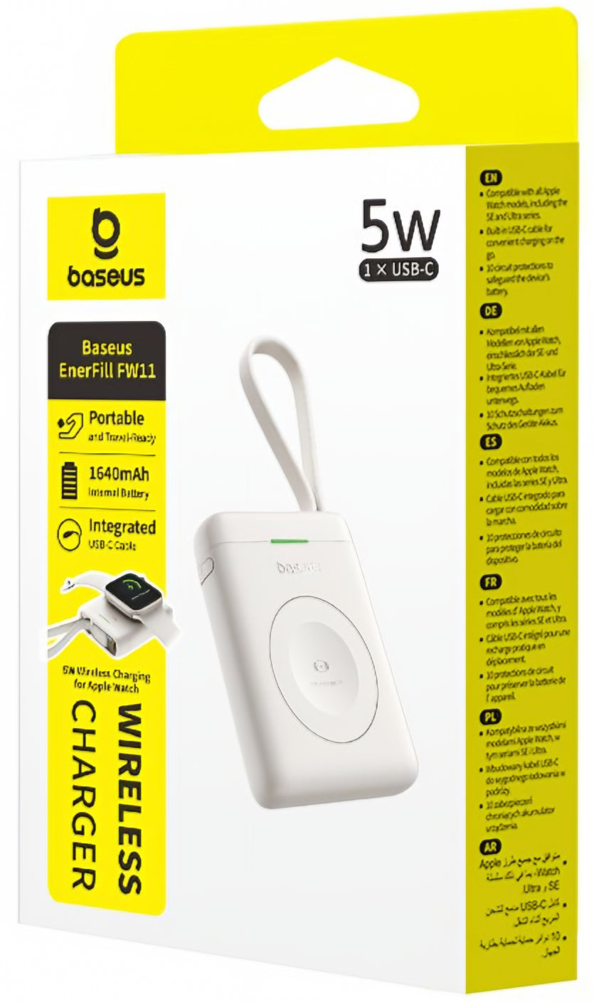 Trådløs ekstern batteri Baseus EnerFill FW11 for Apple Watch Series, 1640mAh, 5W, 1 x QI, Hvit E0205302
