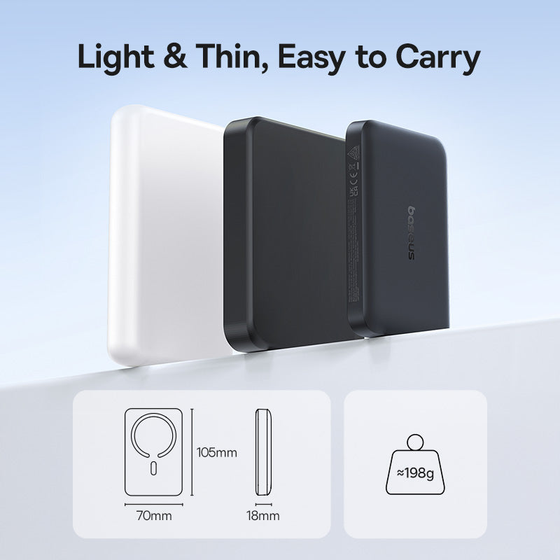 Baseus EnerFill FM11 trådløs ekstern batteri, 10000mAh, 30W, PD + FQI, 1 x QI - 1 x USB-C, svart
