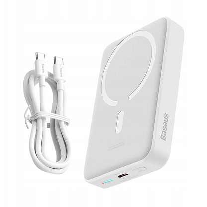 Ekstern trådløs batteri Baseus Magnetic Mini, 10000mAh, 30W, PD + FQI, 1 x QI - 1 x USB-C, Hvit PPCX110202