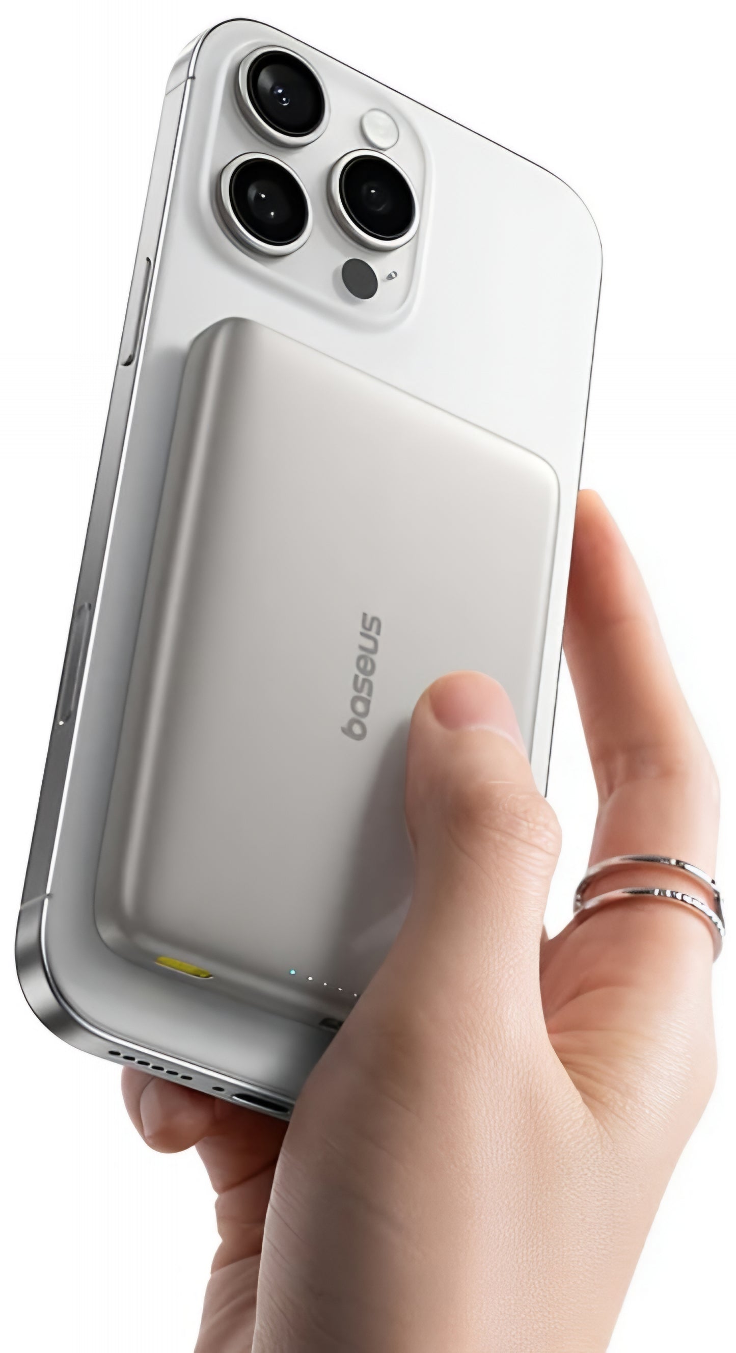 Ekstern trådløs batteri Baseus PicoGo AM41, 10000mAh, 27W, PD + FQI, 1 x QI - 1 x USB-C, Beige E0027203