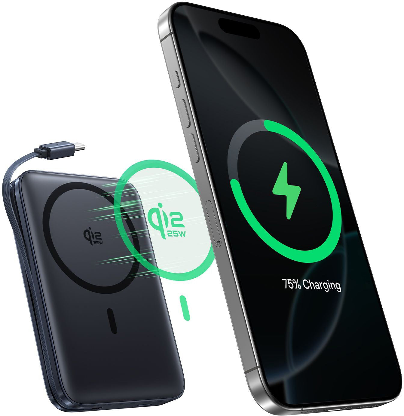 Baseus PicoGo AM61 trådløs ekstern batteripakke, 10000mAh, 45W, PD + FQI, 1 x QI - 2 x USB-C, svart E0028V00