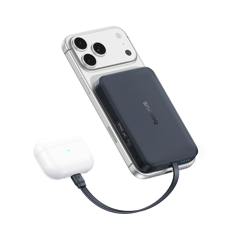 Baseus EnerFill FM11 trådløs powerbank, 10 000 mAh, 30 W, PD + FQI, 1 x QI – 2 x USB-C, svart E0028904