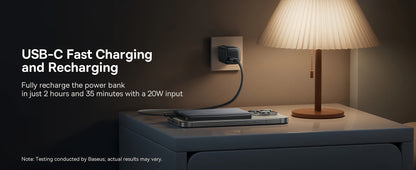 Ekstern trådløs batteri Baseus PicoGo AM41, 10000mAh, 27W, PD + FQI, 1 x QI - 1 x USB-C, Beige E0027203