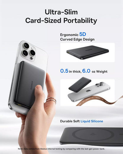 Ekstern trådløs batteri Baseus PicoGo AM41, 10000mAh, 27W, PD + FQI, 1 x QI - 1 x USB-C, Svart E0027201