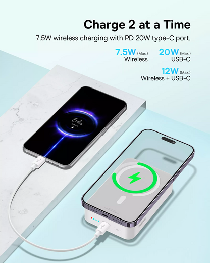 Trådløs ekstern batteri Baseus EnerFill FM41 Mini, 20000mAh, 20W, PD + FQI, 1 x QI - 1 x USB-C, Hvit E0027U01