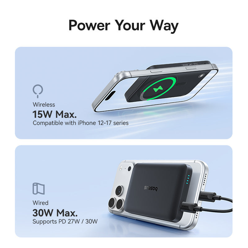 Baseus EnerFill FM11 trådløs ekstern batteri, 10000mAh, 30W, PD + FQI, 1 x QI - 1 x USB-C, svart
