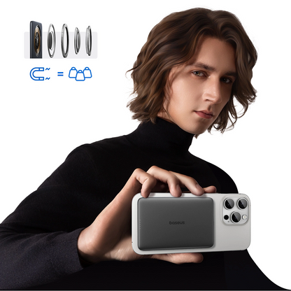 Ekstern trådløs batteri Baseus PicoGo AM41, 5000mAh, 20W, PD + FQI, 1 x QI - 1 x USB-C, Svart