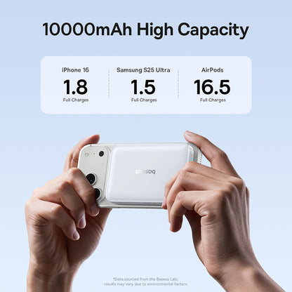 Baseus EnerFill FM11 trådløs ekstern batteri, 10000mAh, 30W, PD + FQI, 1 x QI - 1 x USB-C, hvit