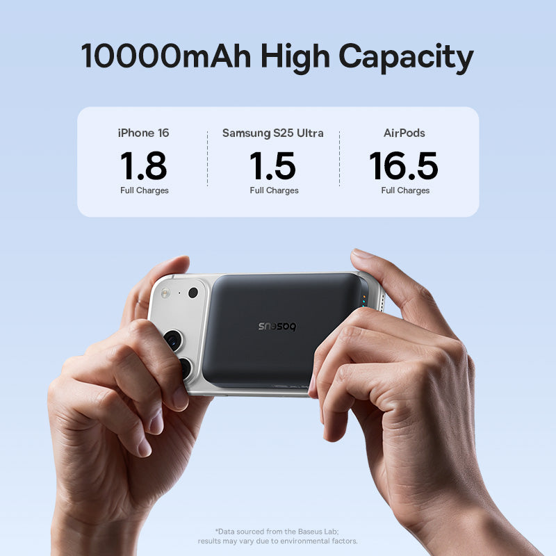 Baseus EnerFill FM11 trådløs ekstern batteri, 10000mAh, 30W, PD + FQI, 1 x QI - 1 x USB-C, svart