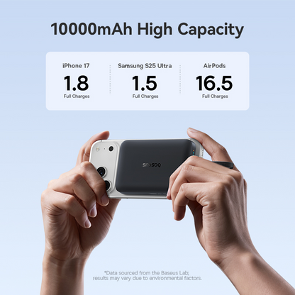Baseus EnerFill FM11 trådløs powerbank, 10 000 mAh, 30 W, PD + FQI, 1 x QI – 2 x USB-C, svart E0028904