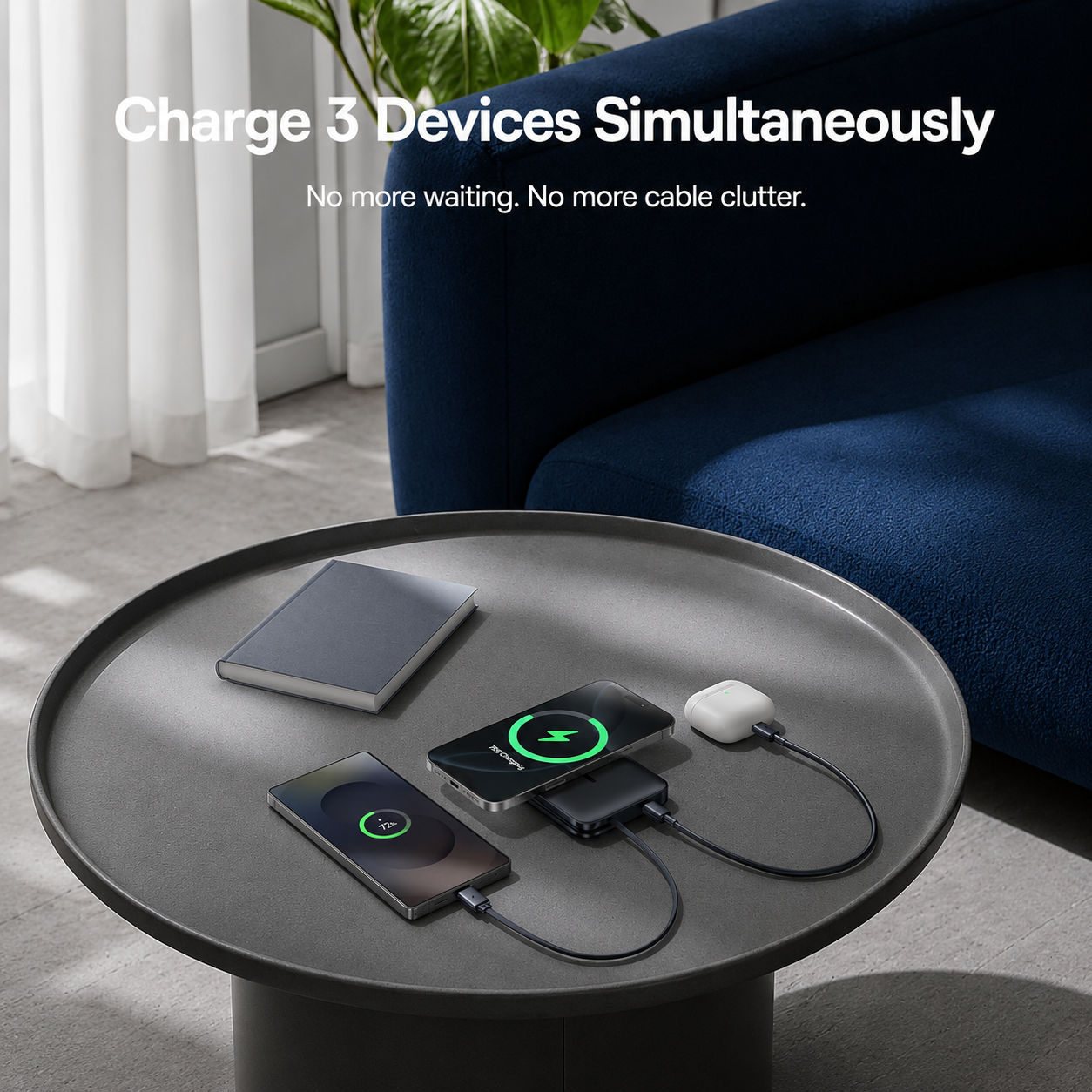 Baseus PicoGo AM61 trådløs ekstern batteripakke, 10000mAh, 45W, PD + FQI, 1 x QI - 2 x USB-C, svart E0028V00