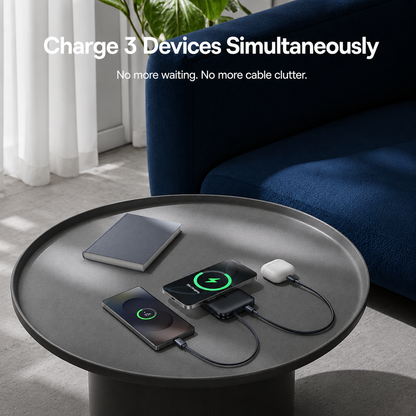 Baseus PicoGo AM61 trådløs ekstern batteripakke, 10000mAh, 45W, PD + FQI, 1 x QI - 2 x USB-C, svart E0028V00