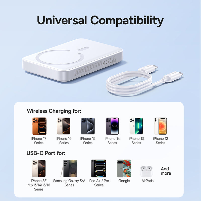 Baseus EnerFill FM11 trådløs ekstern batteri, 10000mAh, 30W, PD + FQI, 1 x QI - 1 x USB-C, hvit