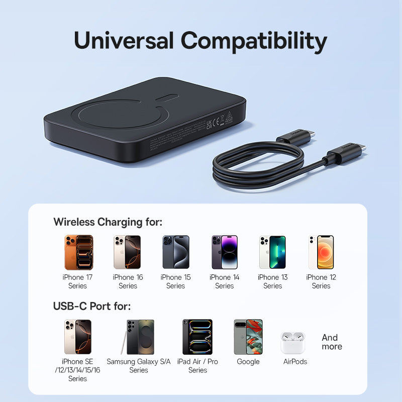 Baseus EnerFill FM11 trådløs ekstern batteri, 10000mAh, 30W, PD + FQI, 1 x QI - 1 x USB-C, svart