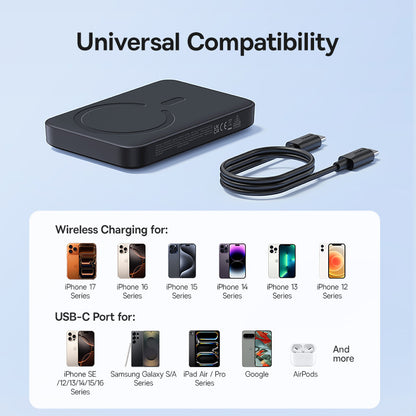 Baseus EnerFill FM11 trådløs ekstern batteri, 10000mAh, 30W, PD + FQI, 1 x QI - 1 x USB-C, svart