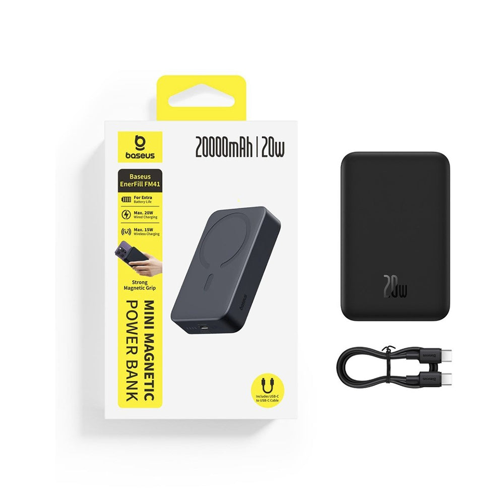 Trådløs ekstern batteri Baseus EnerFill FM41, 20000mAh, 20W, PD - FQI, 1 x QI - 1 x USB-C, Svart E0027U00